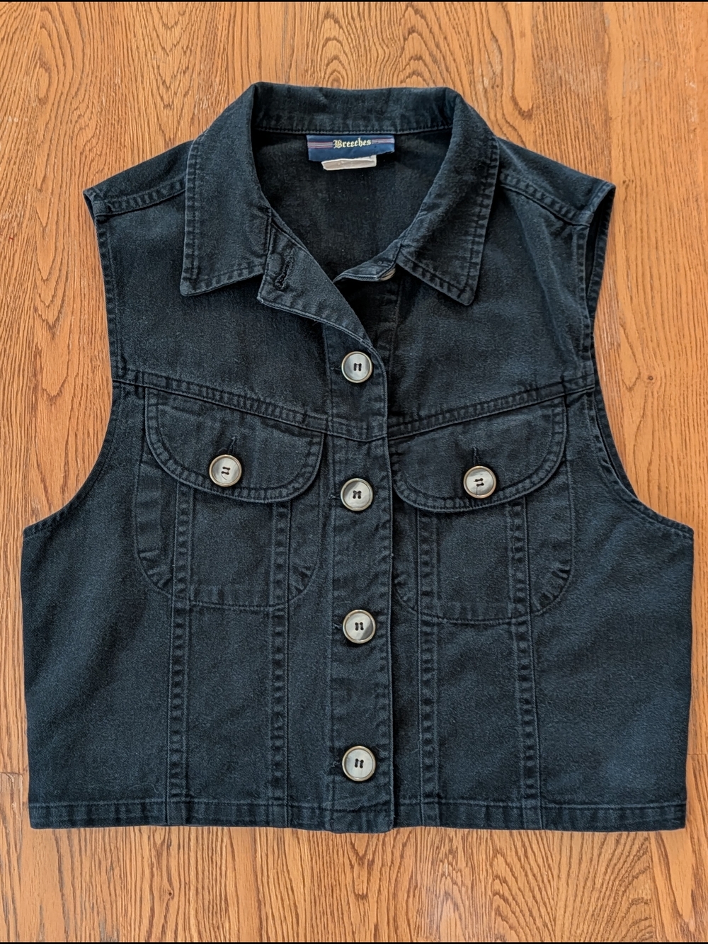 Vintage Breeches Black Denim Button Down Vest Top